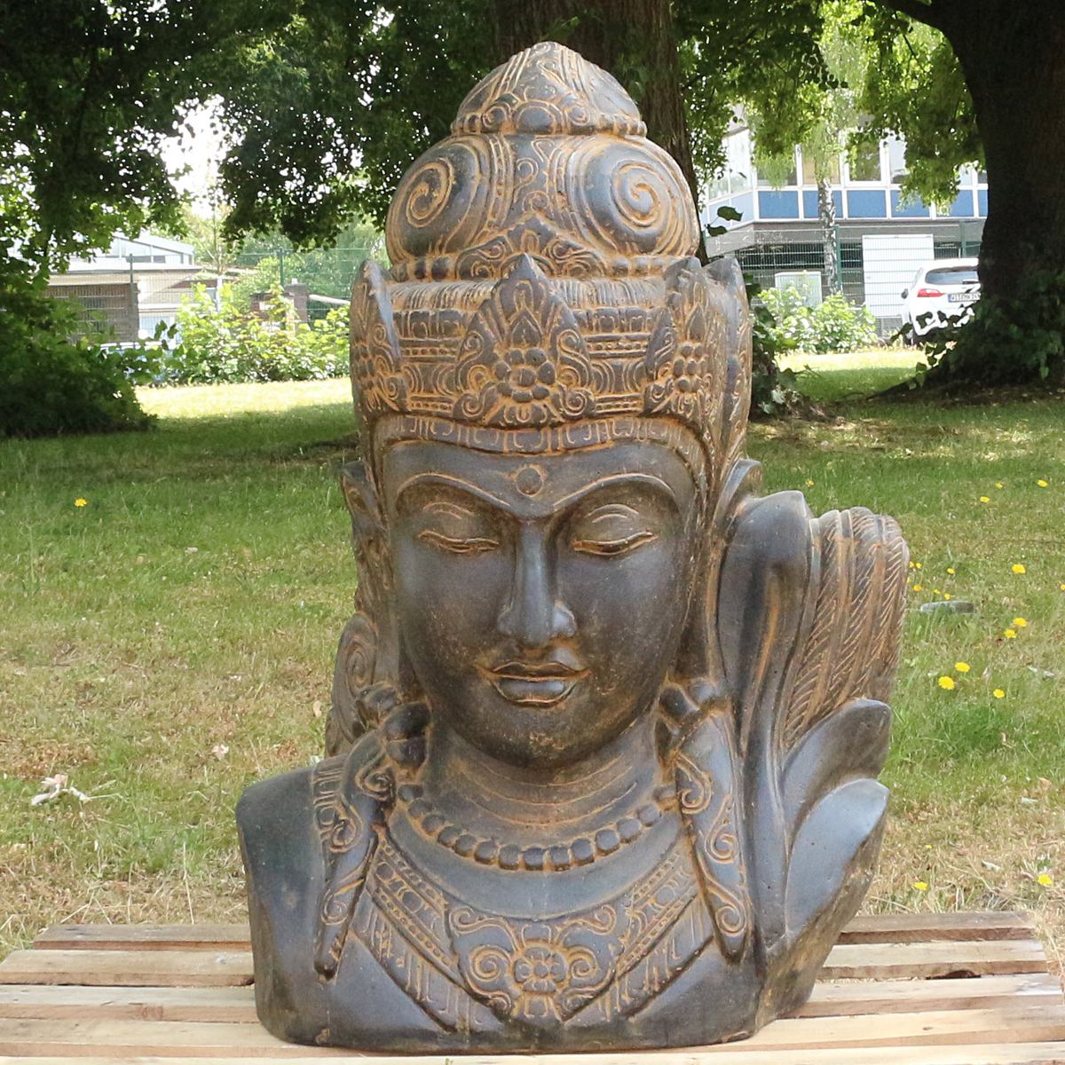 Devi Kopf Head Figur Skulptur Bali Garten GRC Beton Gartenfigur Antik Finish 104 cm