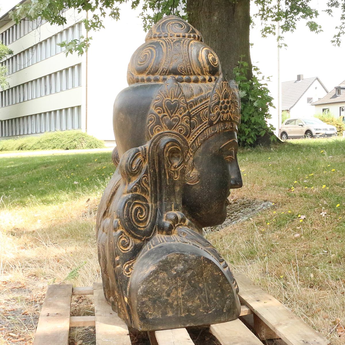 Devi Kopf Head Figur Skulptur Bali Garten GRC Beton Gartenfigur Antik Finish 104 cm