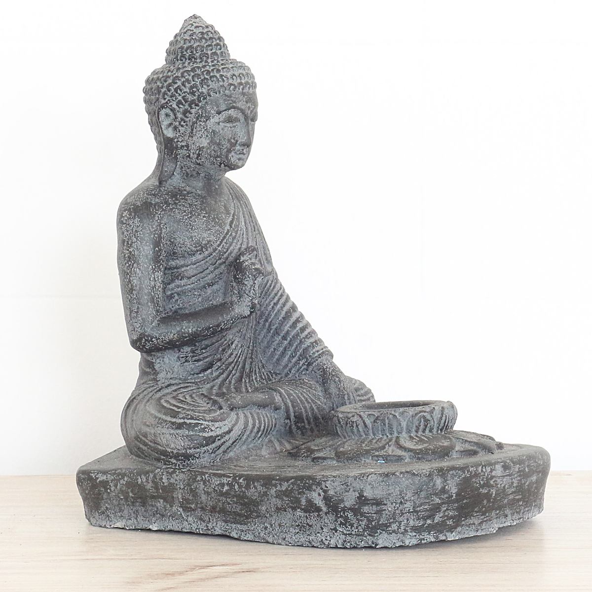 Buddha Kerzenhalter Figur Kerzen Skulptur Stein Lavasand Bali Buddha Gott Garten Deko Teelichthalter 27 cm