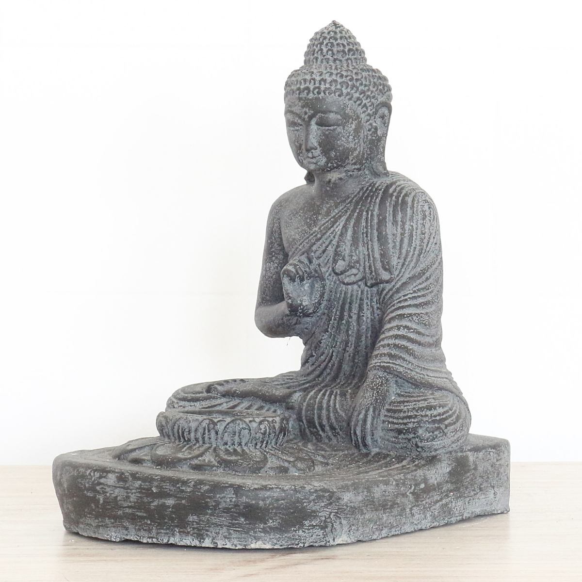 Buddha Kerzenhalter Figur Kerzen Skulptur Stein Lavasand Bali Buddha Gott Garten Deko Teelichthalter 27 cm