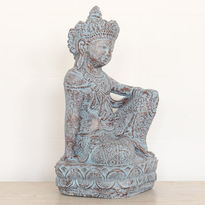 Sri Dewi Skulptur Stein Lavasand Indonesien Bali Gott Hinduismus Steinfigur Stein Figur Frostfest für innen oder außen sitzend 40 cm