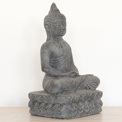 Buddha Steinfigur sitzend Skulptur Figur Thailand Stein Figur Statue Garten Asien 40 cm