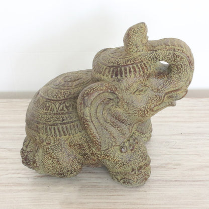 Steinfigur Elefant Elefantenfigur Garten Stein Figur Gartendeko Deko Steindeko Massiv 33 cm