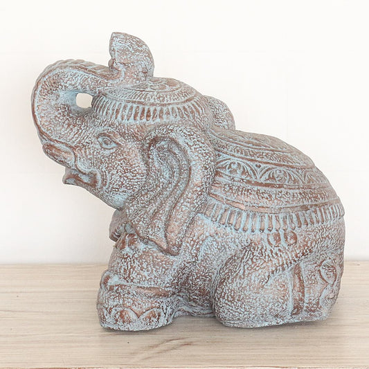 Steinfigur Elefant Elefantenfigur Garten Stein Figur Gartendeko Deko Steindeko Massiv 33 cm