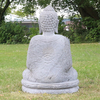 Buddha Stein Figur Statue Gartenfigur Steinfigur Dekofigur Gartendeko sitzend Massiv aus Flussstein 63 cm