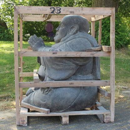 XXL China Buddha Statue sitzend Figur Skulptur Asien Indonesien Deko Steinguss Lavastein Gartenfigur 130 cm
