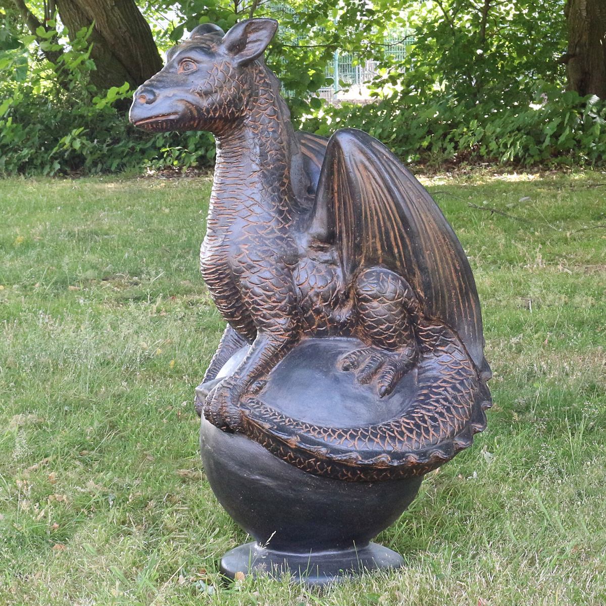 Drache Drachen Statue stehend Figur Skulptur Asien Indonesien Deko GRC Beton Gartenfigur Antik Finish 85 cm