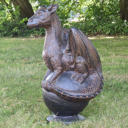 Drache Drachen Statue stehend Figur Skulptur Asien Indonesien Deko GRC Beton Gartenfigur Antik Finish 85 cm