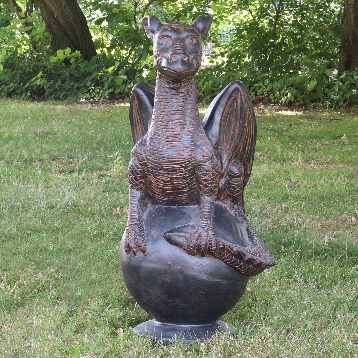 Drache Drachen Statue stehend Figur Skulptur Asien Indonesien Deko GRC Beton Gartenfigur Antik Finish 85 cm