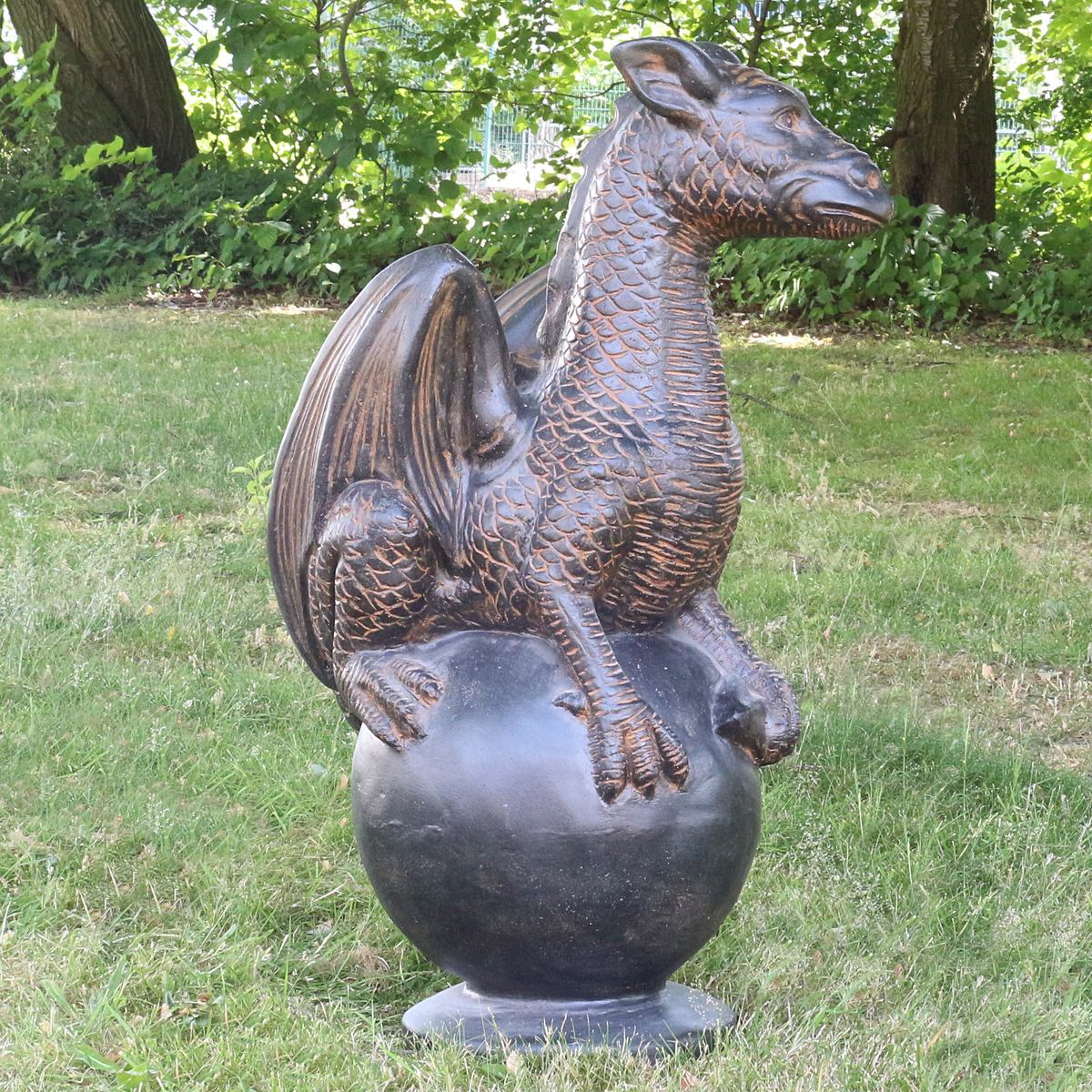 Drache Drachen Statue stehend Figur Skulptur Asien Indonesien Deko GRC Beton Gartenfigur Antik Finish 85 cm