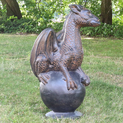Drache Drachen Statue stehend Figur Skulptur Asien Indonesien Deko GRC Beton Gartenfigur Antik Finish 85 cm