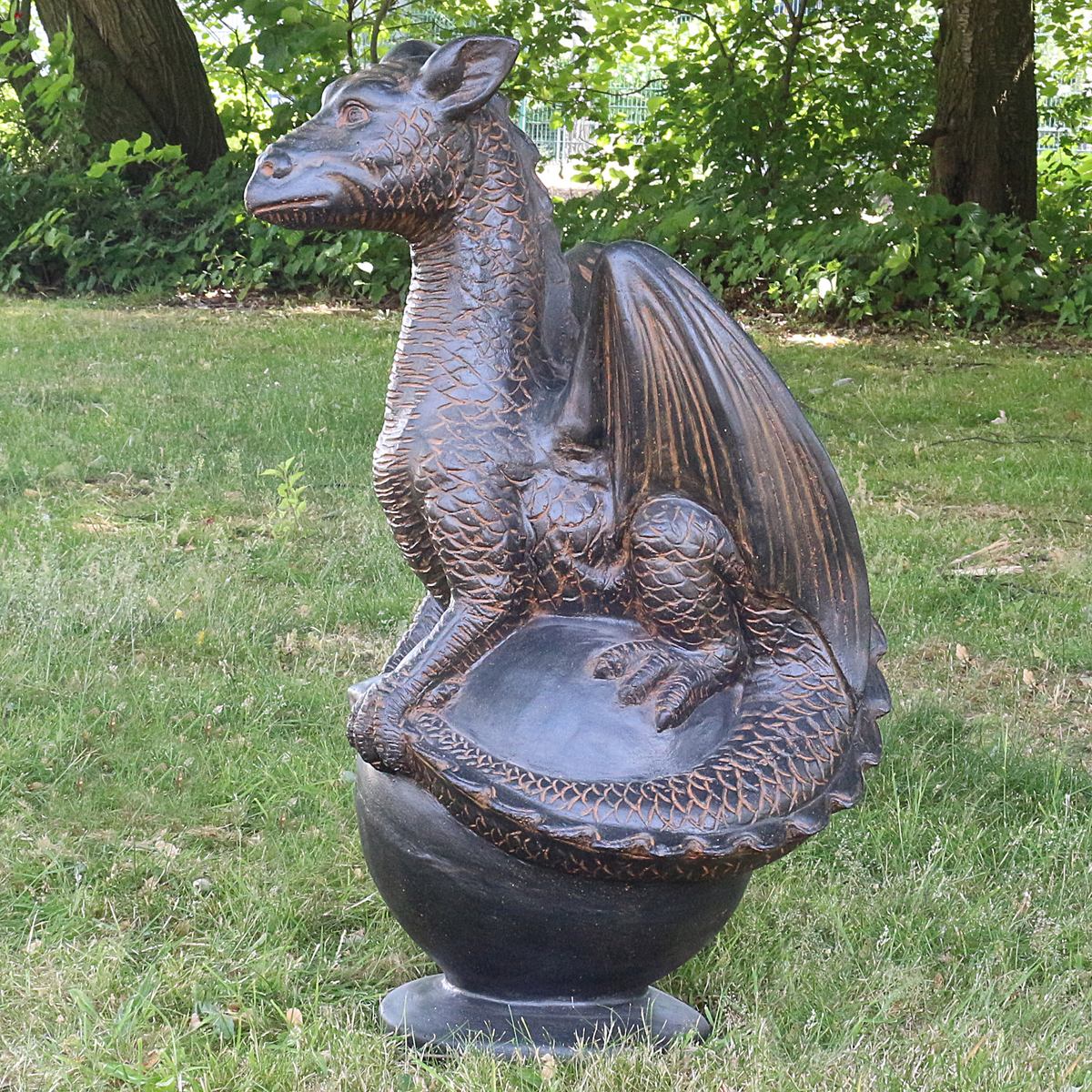 Drache Drachen Statue stehend Figur Skulptur Asien Indonesien Deko GRC Beton Gartenfigur Antik Finish 85 cm