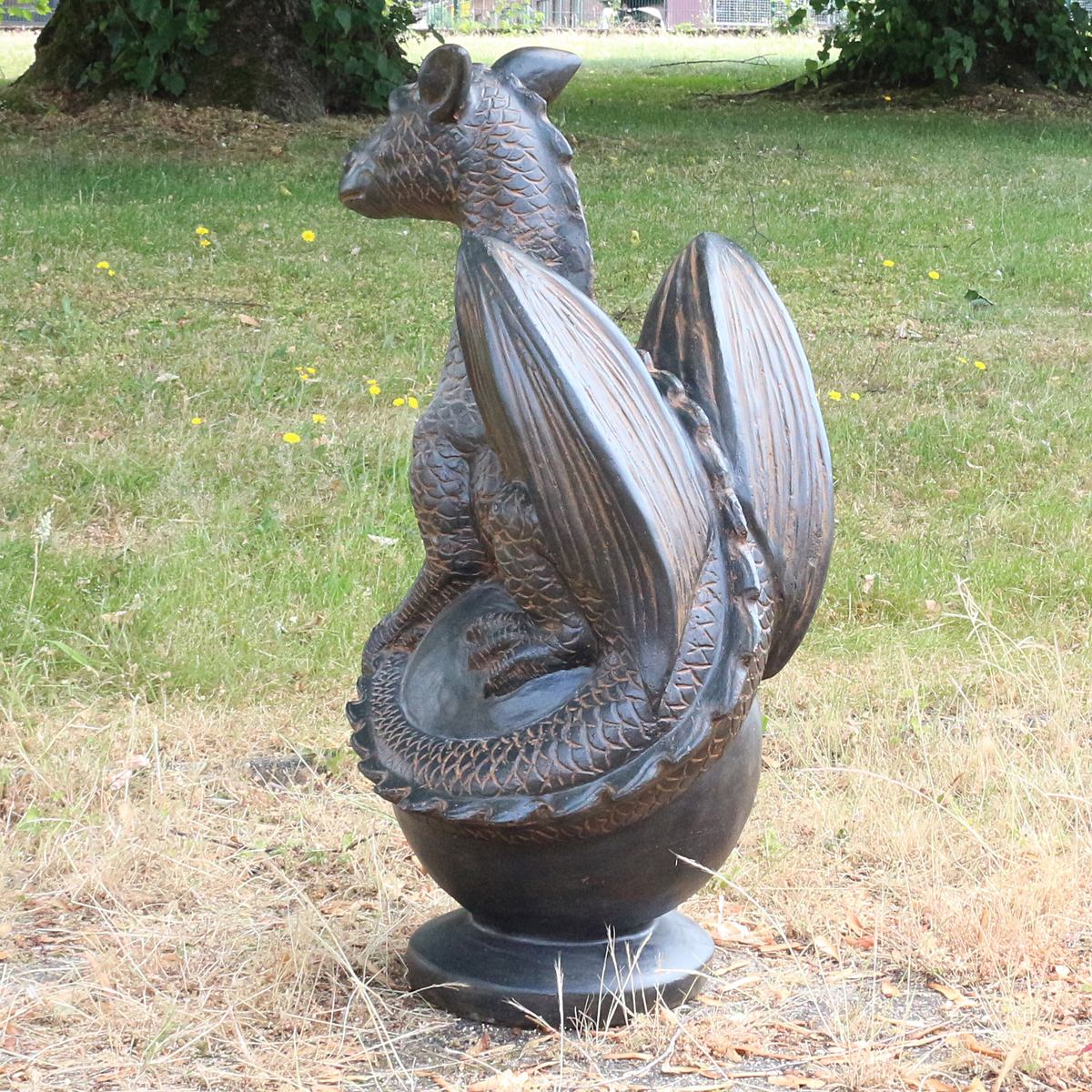 Drache Drachen Statue stehend Figur Skulptur Asien Indonesien Deko GRC Beton Gartenfigur Antik Finish 85 cm