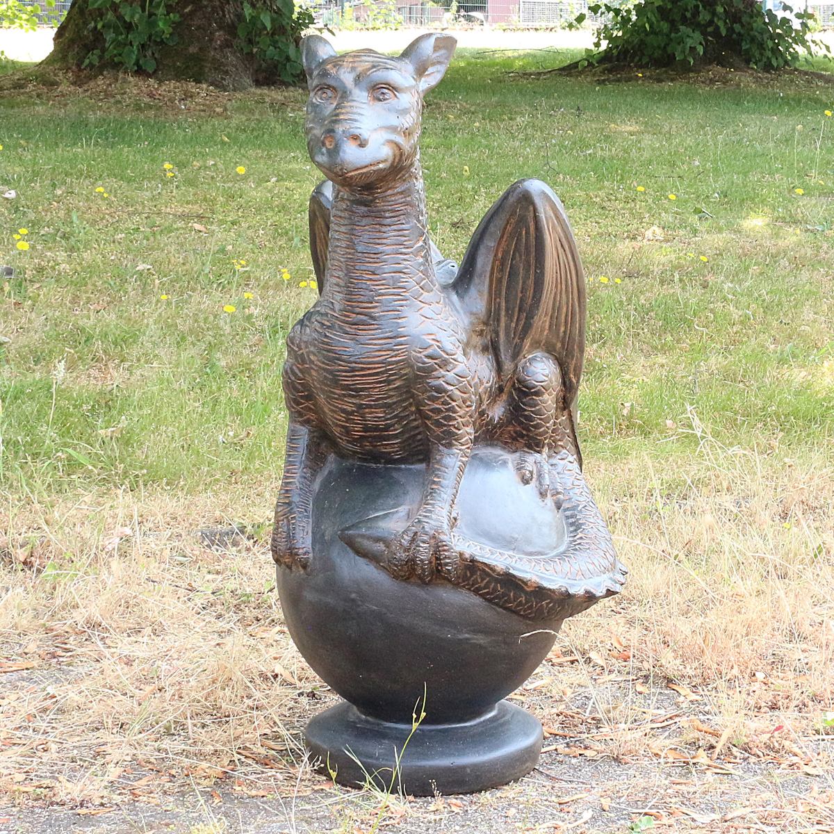Drache Drachen Statue stehend Figur Skulptur Asien Indonesien Deko GRC Beton Gartenfigur Antik Finish 85 cm