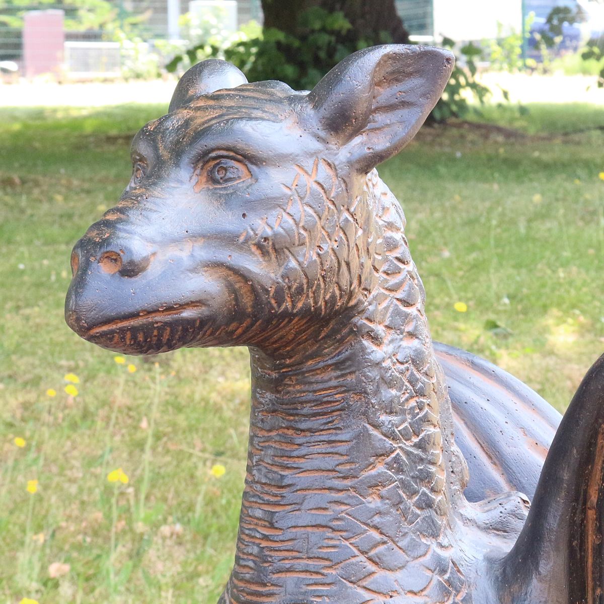 Drache Drachen Statue stehend Figur Skulptur Asien Indonesien Deko GRC Beton Gartenfigur Antik Finish 85 cm