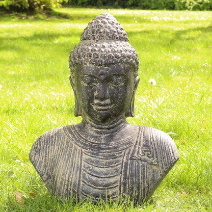 Buddha Büste Kopf Head Figur Skulptur Stein Lavasand Bali Garten Deko 40cm