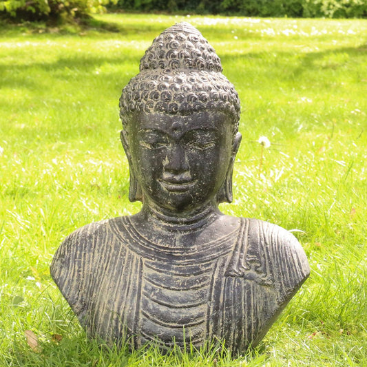 Buddha Büste Kopf Head Figur Skulptur Stein Lavasand Bali Garten Deko 40cm