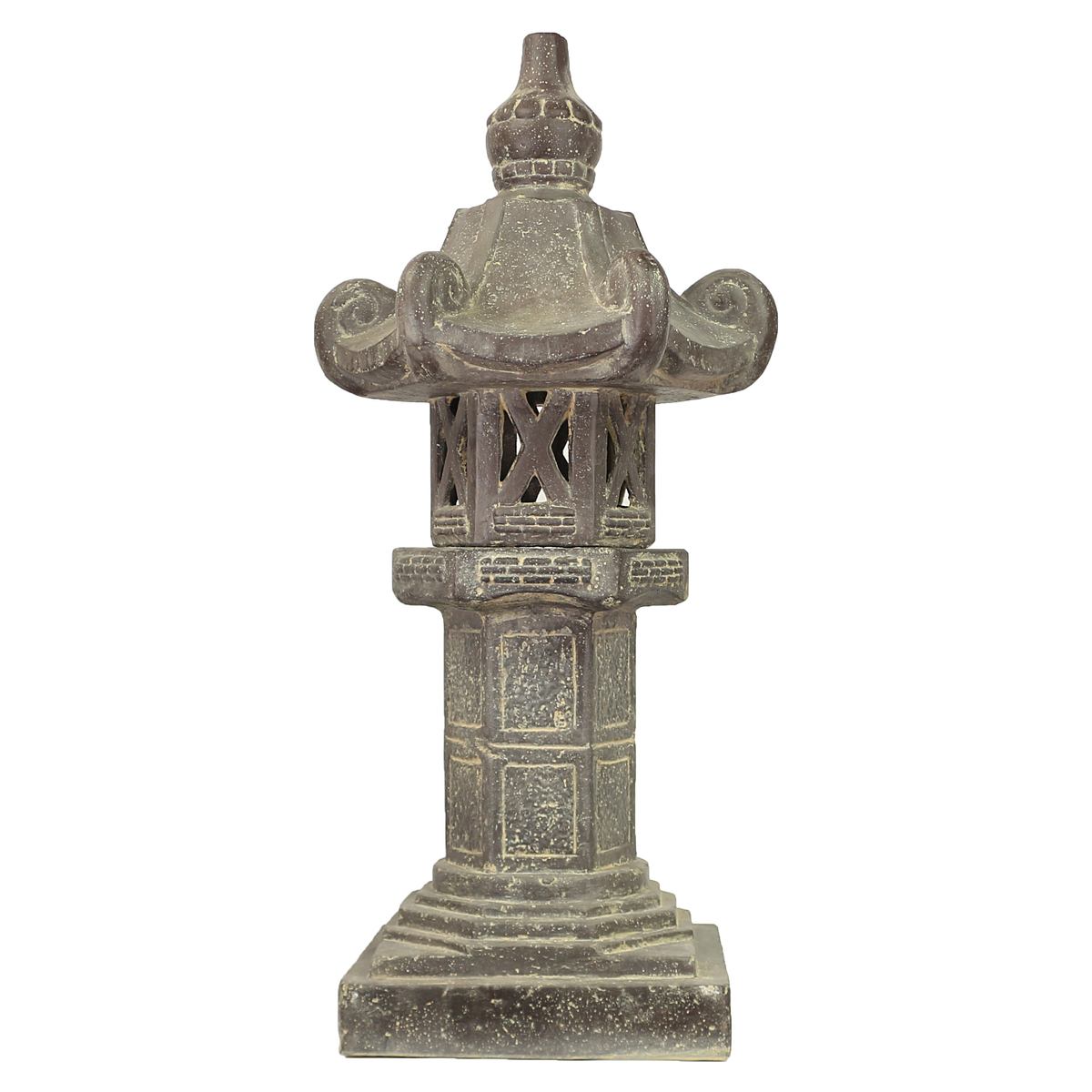 Stein Figur Pagode Lampe Skulptur bestehend aus 2 Elementen für den Garten oder Eingang Stehlampe Lavastein Grau 80 cm