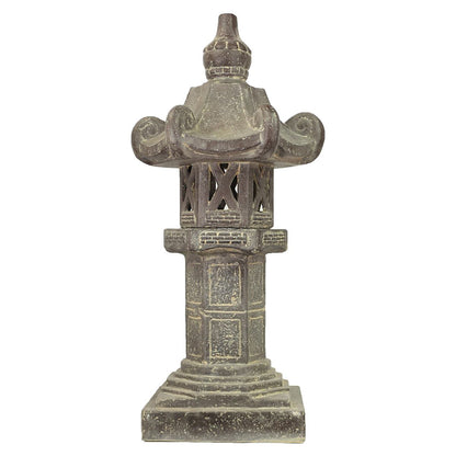 Stein Figur Pagode Lampe Skulptur bestehend aus 2 Elementen für den Garten oder Eingang Stehlampe Lavastein Grau 80 cm