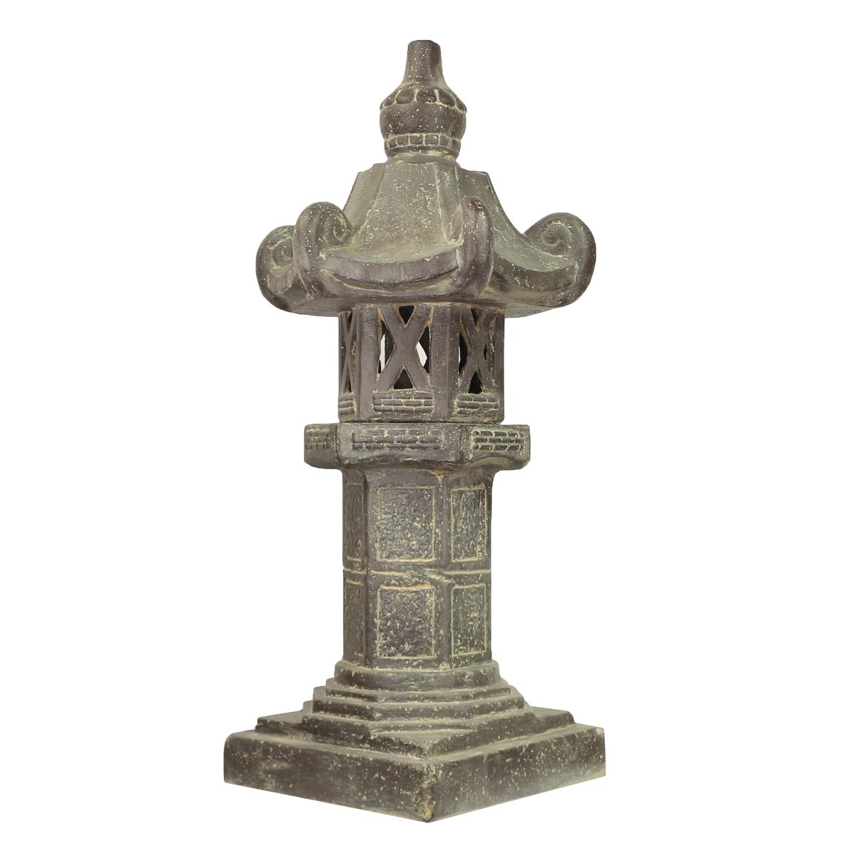 Stein Figur Pagode Lampe Skulptur bestehend aus 2 Elementen für den Garten oder Eingang Stehlampe Lavastein Grau 80 cm