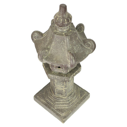 Stein Figur Pagode Lampe Skulptur bestehend aus 2 Elementen für den Garten oder Eingang Stehlampe Lavastein Grau 80 cm