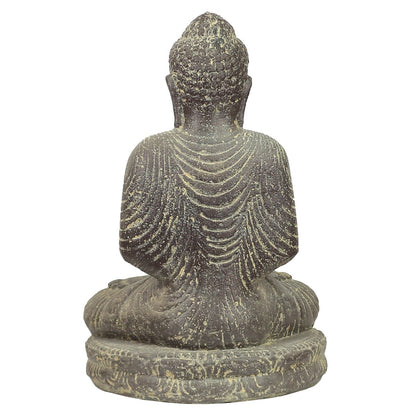 Buddha Figur sitzend Skulptur Lotussitz Meditationsgeste Stein Lavasand Bali Steinfigur Garten Deko 45 cm