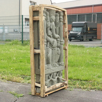 Ganesha Stein Relief Wand Outdoor Garten Deko Steinwand Wandbilld Massiv aus Greenstone und Basanit 125 cm
