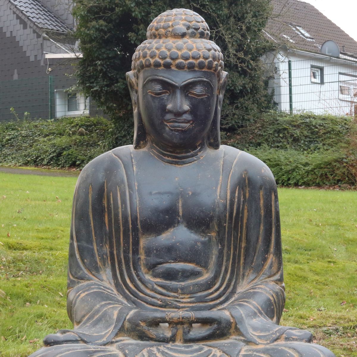 Japan Buddha 100cm Steinfigur Gartenskulptur Garten Figur aus Stein Steinbuddha