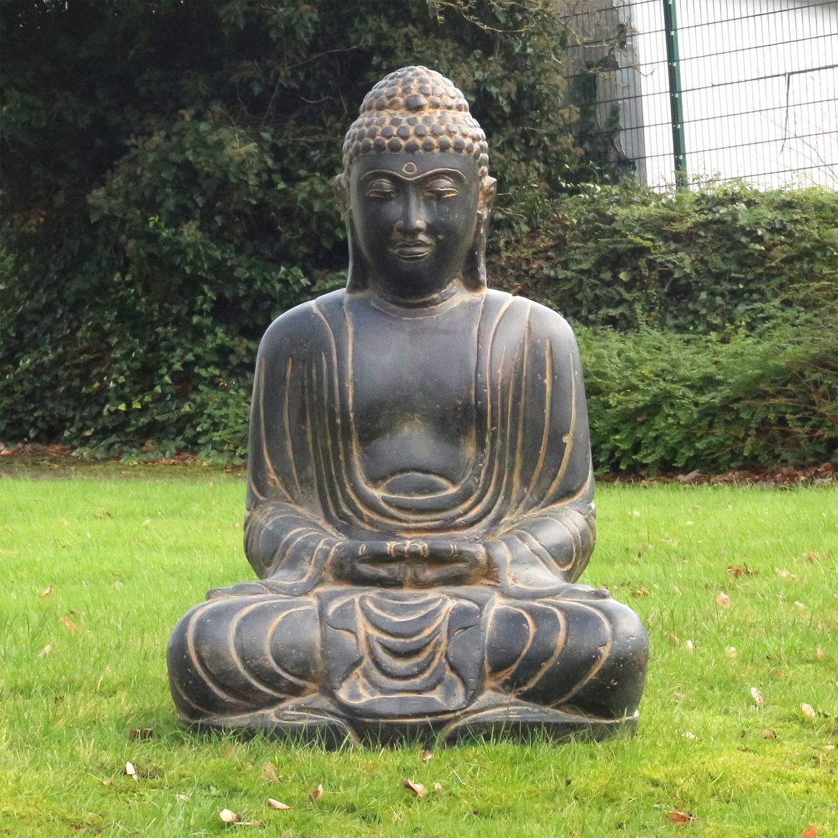 Japan Buddha Steinfigur Gartenskulptur Garten Figur aus Stein Steinbuddha 80cm