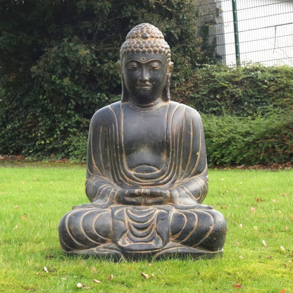 Japan Buddha Steinfigur Gartenskulptur Garten Figur aus Stein Steinbuddha 80cm