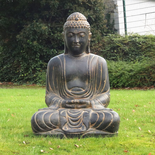 Japan Buddha Steinfigur Gartenskulptur Garten Figur aus Stein Steinbuddha 80cm
