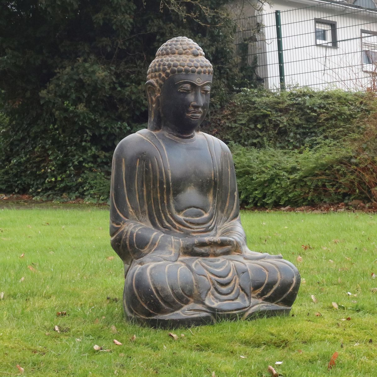 Japan Buddha Steinfigur Gartenskulptur Garten Figur aus Stein Steinbuddha 80cm