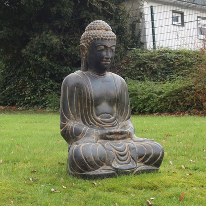 Japan Buddha Steinfigur Gartenskulptur Garten Figur aus Stein Steinbuddha 80cm