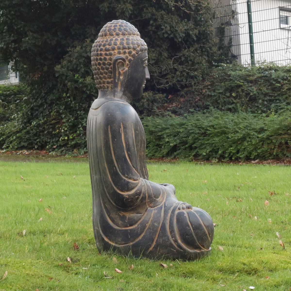 Japan Buddha Steinfigur Gartenskulptur Garten Figur aus Stein Steinbuddha 80cm