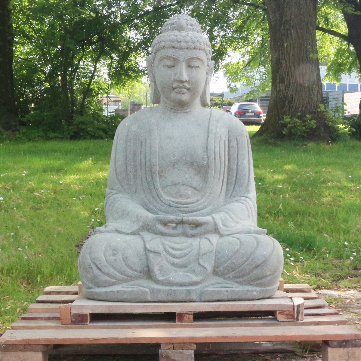 Buddha Steinfigur Deko aus Stein für den Garten frostsicher wetterfest groß Steinbuddha