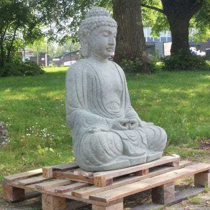 Buddha Steinfigur Deko aus Stein für den Garten frostsicher wetterfest groß Steinbuddha