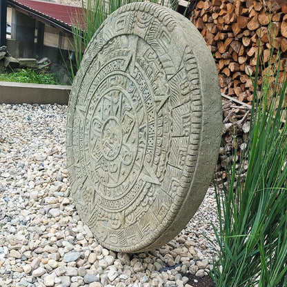 Majakalender, Maya Steinscheibe, antike Dekoration, Maya-Kultur, Steinskulptur, Gartenkunst, Wanddekoration, historische Kunst, 120 cm
