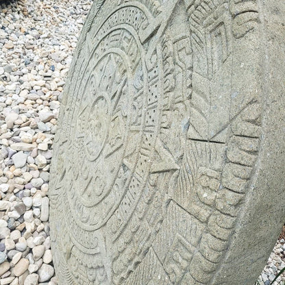 Majakalender, Maya Steinscheibe, antike Dekoration, Maya-Kultur, Steinskulptur, Gartenkunst, Wanddekoration, historische Kunst, 120 cm