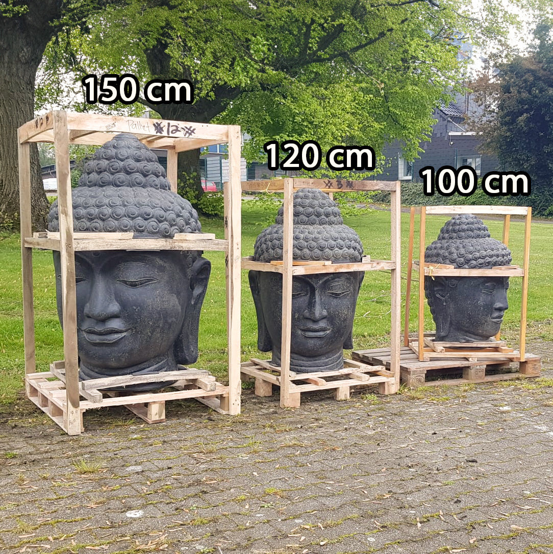 XXL Buddha Kopf Figur Skulptur Stein Lavasand Bali Steinfigur Garten Deko Weiß 150 cm