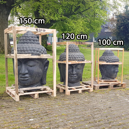 XXL Buddha Kopf Figur Skulptur Stein Lavasand Bali Steinfigur Garten Deko Weiß 150 cm
