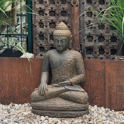 Gartenfigur Buddhafigur Steinbuddha Buddha aus Stein für den Garten