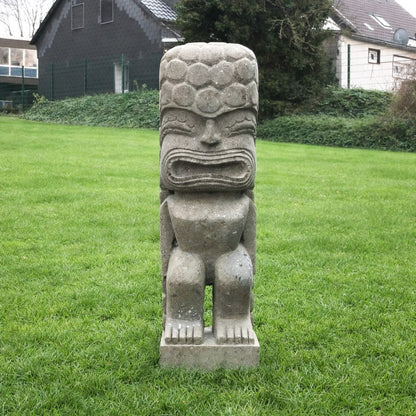XXL Tiki Garten Hawai Skulptur Tiki-Style Götzenfigur Figur aus Greenstone Lavastein Massiv Frostsicher für innen und außen 100 cm