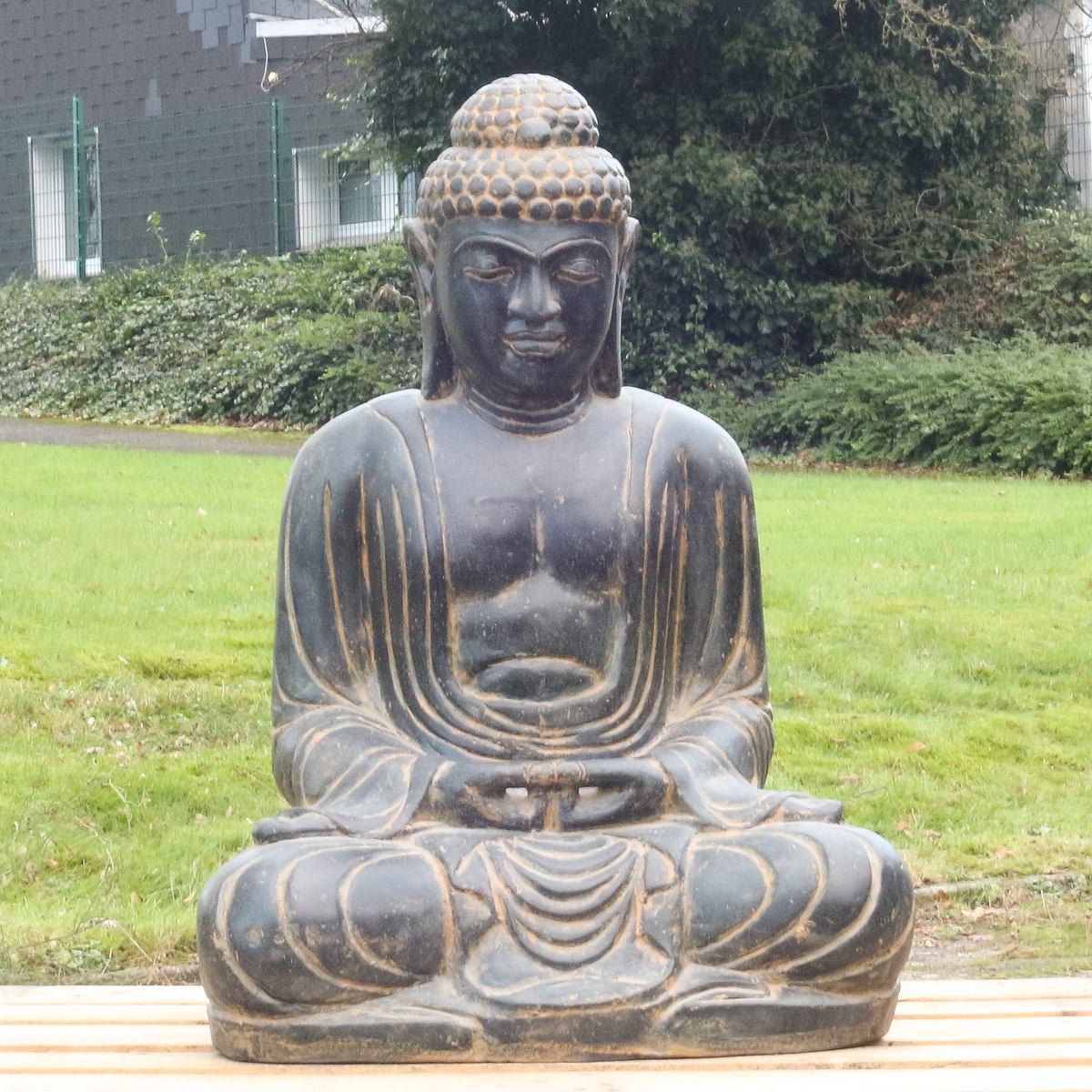 Japan Buddha 100cm Steinfigur Gartenskulptur Garten Figur aus Stein Steinbuddha