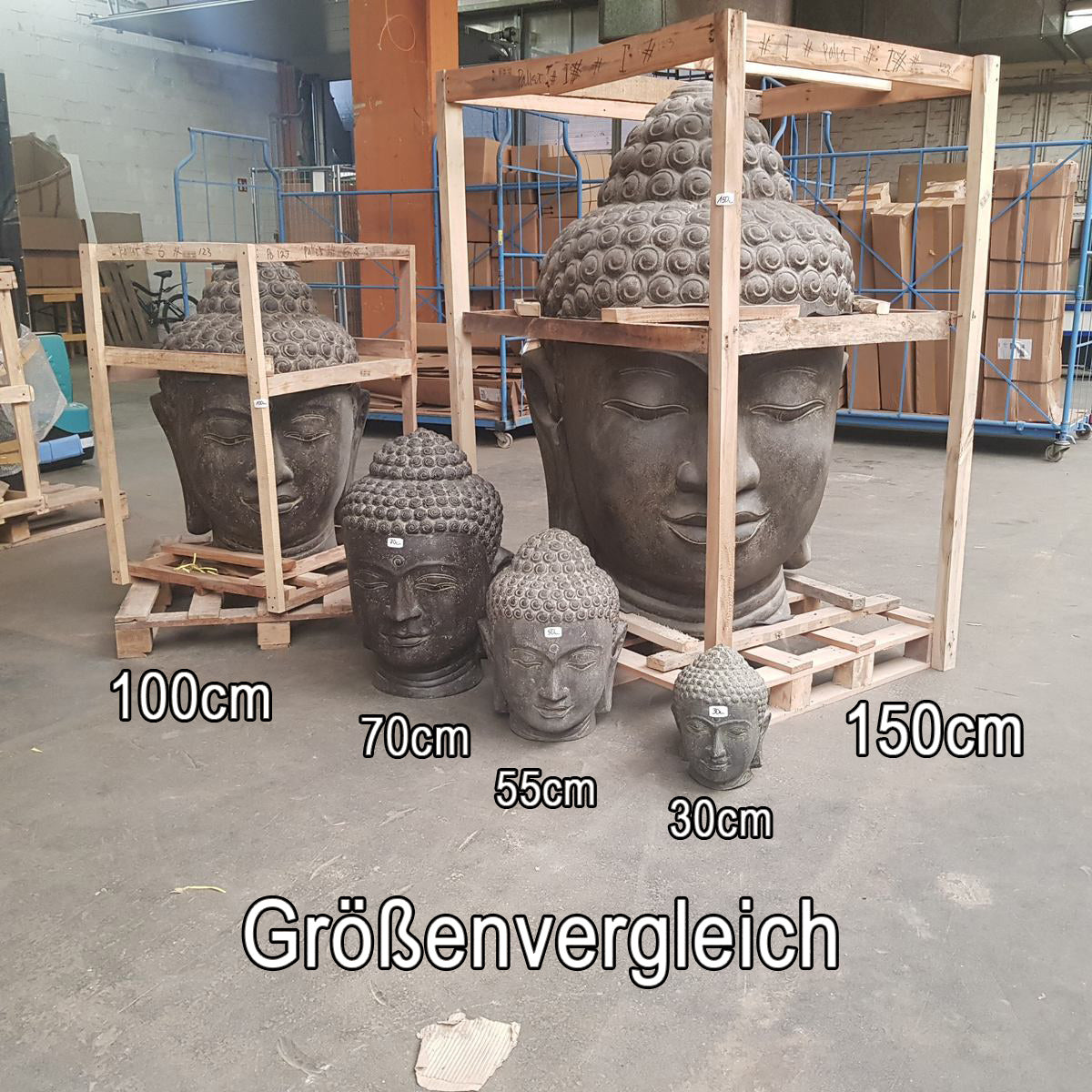 XXL Buddha Kopf Figur Skulptur Stein Lavasand Bali Steinfigur Garten Deko Weiß 150 cm