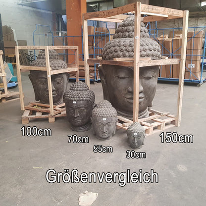 XXL Buddha Kopf Figur Skulptur Stein Lavasand Bali Steinfigur Garten Deko Weiß 150 cm