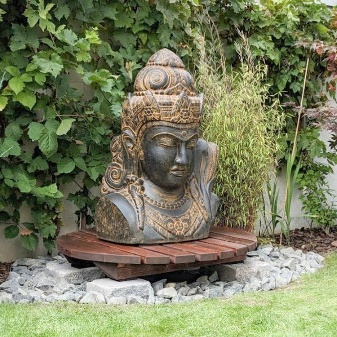 Devi Kopf Head Figur Skulptur Bali Garten GRC Beton Gartenfigur Antik Finish 104 cm