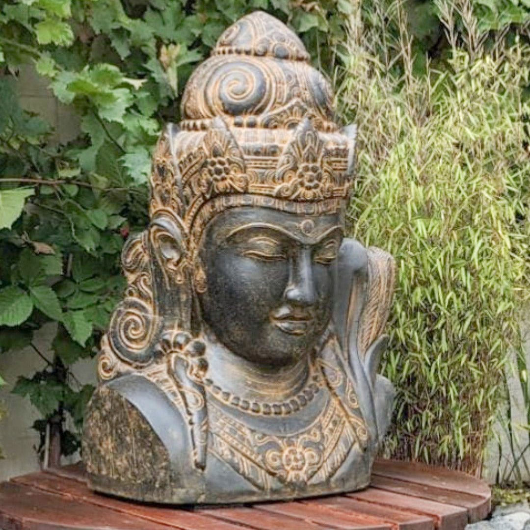 Devi Kopf Head Figur Skulptur Bali Garten GRC Beton Gartenfigur Antik Finish 104 cm