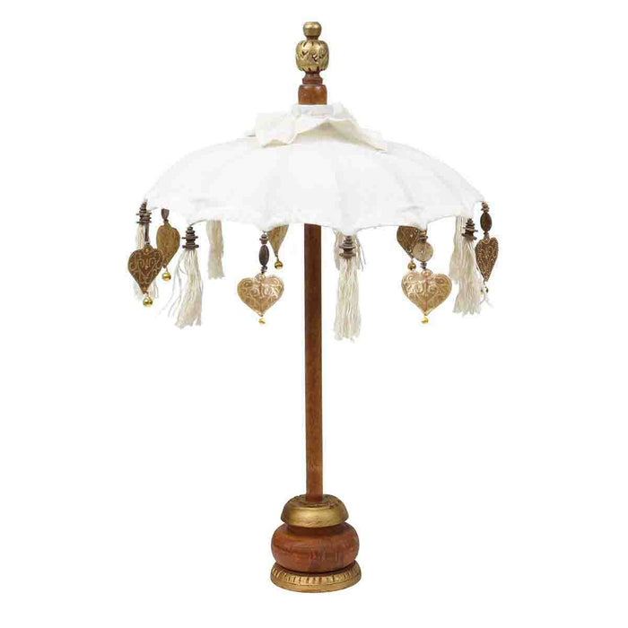 Kleiner Tischschirm aus Bali Garten Schirm Dekoration Party  Partyschirm Handarbeit Orient Dekoschirm ca. 40 cm Weiß